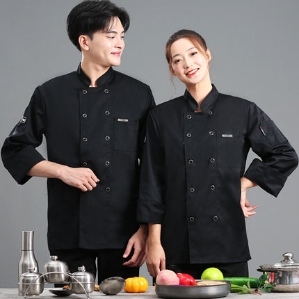 High-end Polyester Cotton Chef Clothes for Men and Women Hotel Work Clothes Thickened Breathable Kitchen Catering Cake Hot Pot Kitchen Clothes Uniform