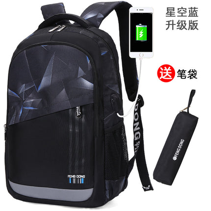 Cross-Border Lightweight Waterproof Casual Printed School Bag Junior High School Student Backpack Luminous Safety Burden-Reducing Computer Backpack