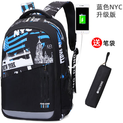 Cross-Border Lightweight Waterproof Casual Printed School Bag Junior High School Student Backpack Luminous Safety Burden-Reducing Computer Backpack