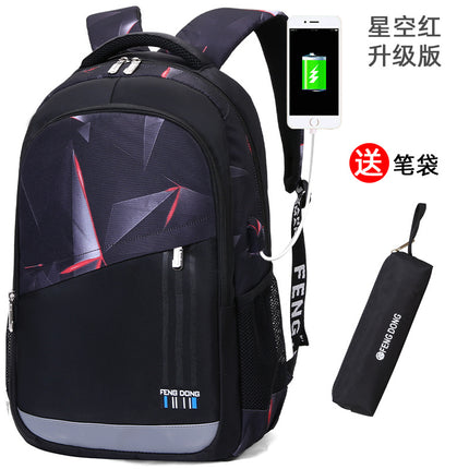 Cross-Border Lightweight Waterproof Casual Printed School Bag Junior High School Student Backpack Luminous Safety Burden-Reducing Computer Backpack