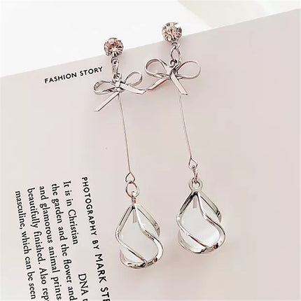 925 Silver Pin Cat's Eye Earrings Sweet College Style Bow Earrings Long Earrings Earrings for Women