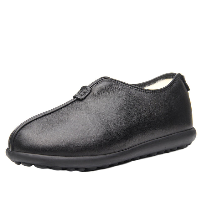 Old Beijing Cloth Shoes Men's Winter Cotton Shoes Genuine Leather Wool One-piece Warm Old Men's Cotton Shoes Men's Dad Shoes Men's Shoes 4748