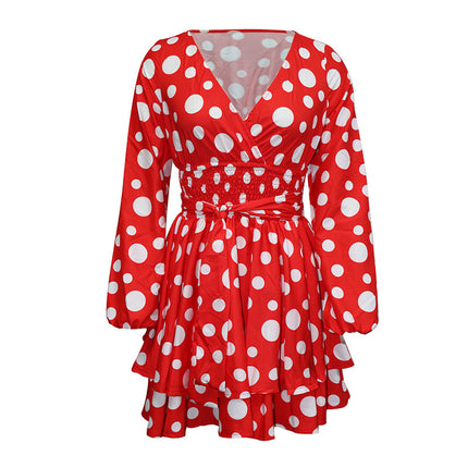 FD125 spot explosions 2022 autumn and winter New waist V-neck OL commuter wave temperament mini dress