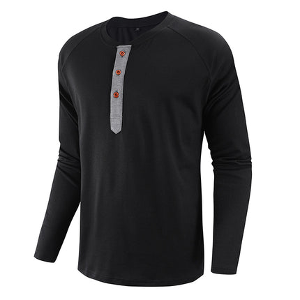In-Stock, Direct from Manufacturer, Spring/Summer New European and American Popular Style, Plus-Size Men's Henley Shirt, Amazon Men's Long-Sleeve T-Shirt