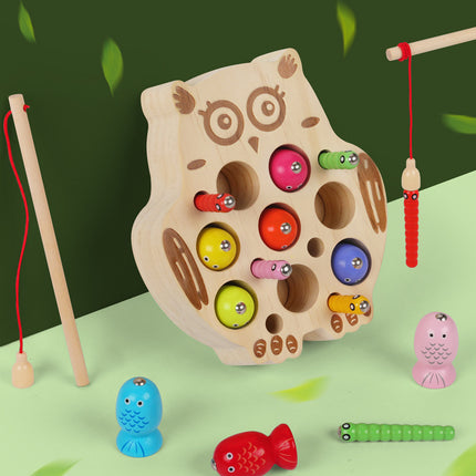 Wooden Ball Kidsren's Wooden Magnetic Kitten Fishing Game Pretend Play Magnetic Early Education Baby Toy Fishing Rod