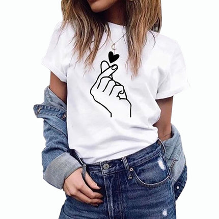 Cross-border supply Europe and the United States summer women's eyes printed top electrocardiogram heart-to-heart pattern round neck short sleeve t-shirt women