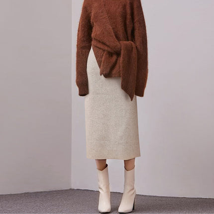 Wool Woolen Mid-Length Skirt for Women in Autumn and Winter New Retro High-Waist Slim Hip Skirt Mid-Length A-Line Skirt for Women