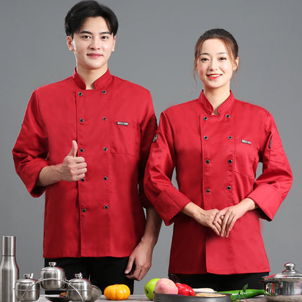 High-end Polyester Cotton Chef Clothes for Men and Women Hotel Work Clothes Thickened Breathable Kitchen Catering Cake Hot Pot Kitchen Clothes Uniform