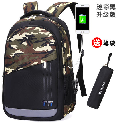 Cross-Border Lightweight Waterproof Casual Printed School Bag Junior High School Student Backpack Luminous Safety Burden-Reducing Computer Backpack
