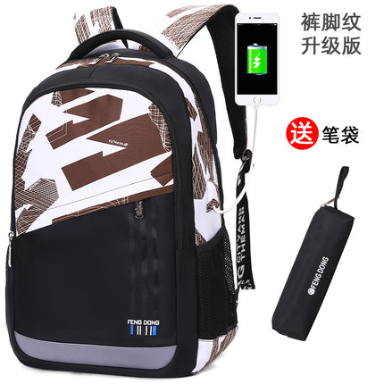 Cross-Border Lightweight Waterproof Casual Printed School Bag Junior High School Student Backpack Luminous Safety Burden-Reducing Computer Backpack