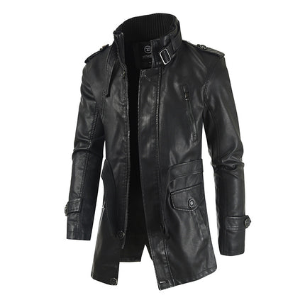 2024 Export Ebay New Men's Casual Fashion Leather Jacket Pu Hooded Slim Young Men's Leather Jacket