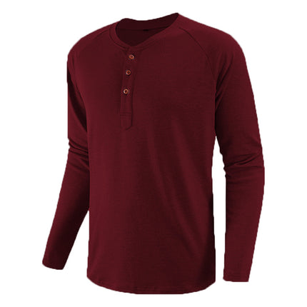 In-Stock, Direct from Manufacturer, Spring/Summer New European and American Popular Style, Plus-Size Men's Henley Shirt, Amazon Men's Long-Sleeve T-Shirt