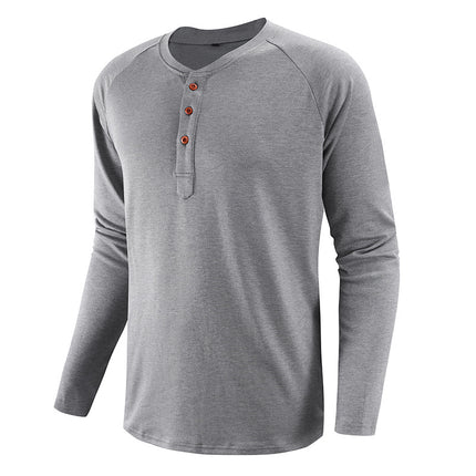 In-Stock, Direct from Manufacturer, Spring/Summer New European and American Popular Style, Plus-Size Men's Henley Shirt, Amazon Men's Long-Sleeve T-Shirt