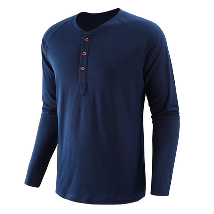 In-Stock, Direct from Manufacturer, Spring/Summer New European and American Popular Style, Plus-Size Men's Henley Shirt, Amazon Men's Long-Sleeve T-Shirt