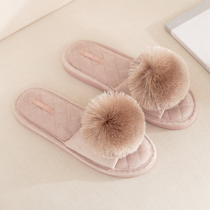 halluci Fish Mouth Plush Tassel Ball Slippers Non-Slip Rubber Bottom Home Comfortable Slippers for Women