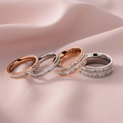 European and American Hot Titanium Steel Full Diamond Zircon Ring 18k Rose Gold Index Finger Couple Ring Ins Simple Trendy Jewelry for Women