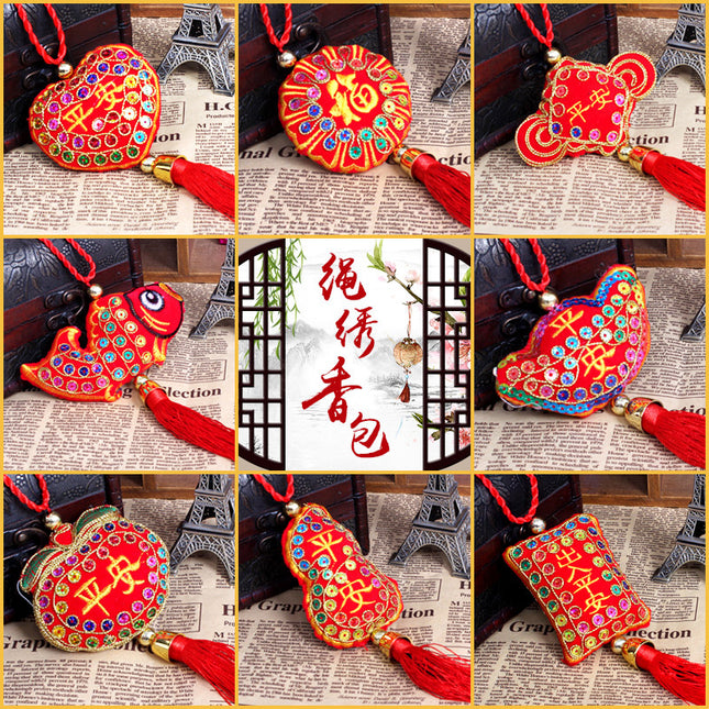 2026 Year of the Horse New Year Sachet Bag, Spring Festival Decoration Pendant, Peace Ingot Blessing Bag, Rope Embroidery Hanging Ornament