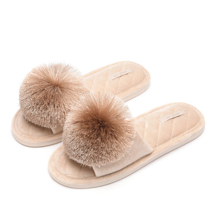 halluci Fish Mouth Plush Tassel Ball Slippers Non-Slip Rubber Bottom Home Comfortable Slippers for Women