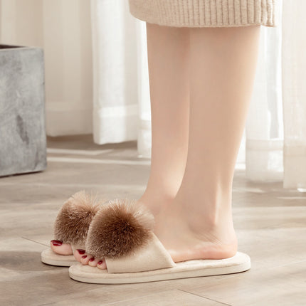 halluci Fish Mouth Plush Tassel Ball Slippers Non-Slip Rubber Bottom Home Comfortable Slippers for Women
