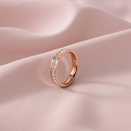 European and American Hot Titanium Steel Full Diamond Zircon Ring 18k Rose Gold Index Finger Couple Ring Ins Simple Trendy Jewelry for Women
