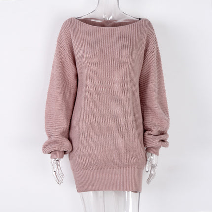 Real shot autumn and winter Europe and the United States long sleeve collar casual loose knitted sweater dress Amazon explosions cross-border women's clothing