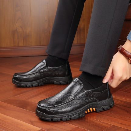 Spring Men's Shoes Thick-Soled Soft Leather Dad Shoes Over-The-Foot Men's Middle-Aged Business Casual Leather Shoes Slip-On Leather Shoes