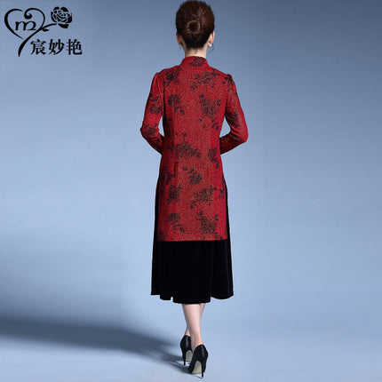 2024 New Autumn Clothing for Middle-Aged and Elderly Women, Gold Velvet Embroidered Suits, Large Size Mother's Clothing, Wedding Clothing, Dropshipping