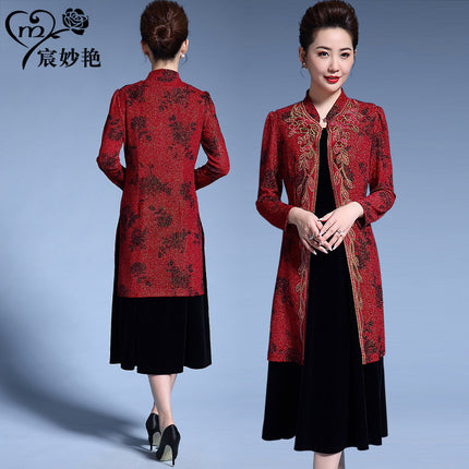 2024 New Autumn Clothing for Middle-Aged and Elderly Women, Gold Velvet Embroidered Suits, Large Size Mother's Clothing, Wedding Clothing, Dropshipping