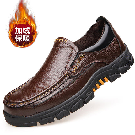 Spring Men's Shoes Thick-Soled Soft Leather Dad Shoes Over-The-Foot Men's Middle-Aged Business Casual Leather Shoes Slip-On Leather Shoes