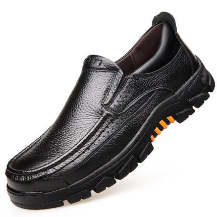 Spring Men's Shoes Thick-Soled Soft Leather Dad Shoes Over-The-Foot Men's Middle-Aged Business Casual Leather Shoes Slip-On Leather Shoes