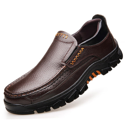Spring Men's Shoes Thick-Soled Soft Leather Dad Shoes Over-The-Foot Men's Middle-Aged Business Casual Leather Shoes Slip-On Leather Shoes