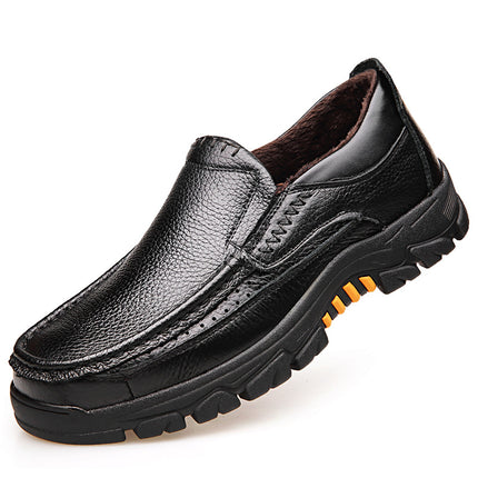 Spring Men's Shoes Thick-Soled Soft Leather Dad Shoes Over-The-Foot Men's Middle-Aged Business Casual Leather Shoes Slip-On Leather Shoes