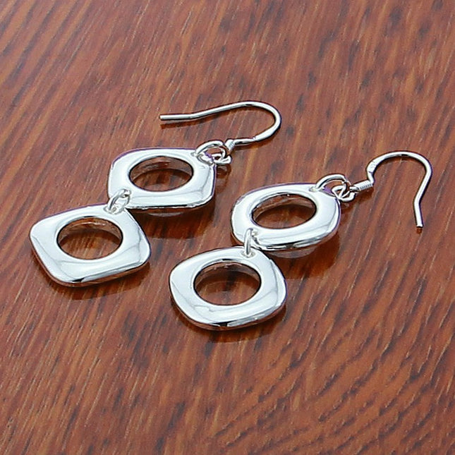Foreign trade export 925 silver plated fashion double square round earrings Korean version of a large number of spot supply earrings earrings YE115