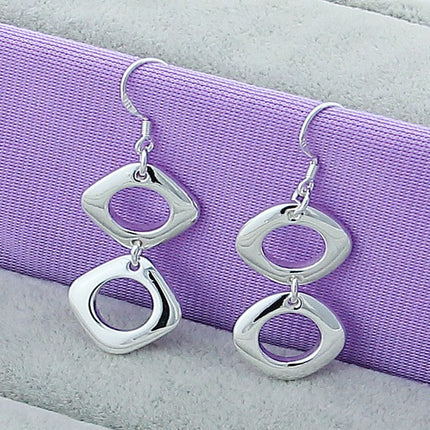 Foreign trade export 925 silver plated fashion double square round earrings Korean version of a large number of spot supply earrings earrings YE115