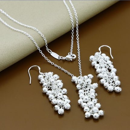 Foreign trade export silver plated multi bead earrings necklace suit Korean best selling in stock supply suit wholesale T040