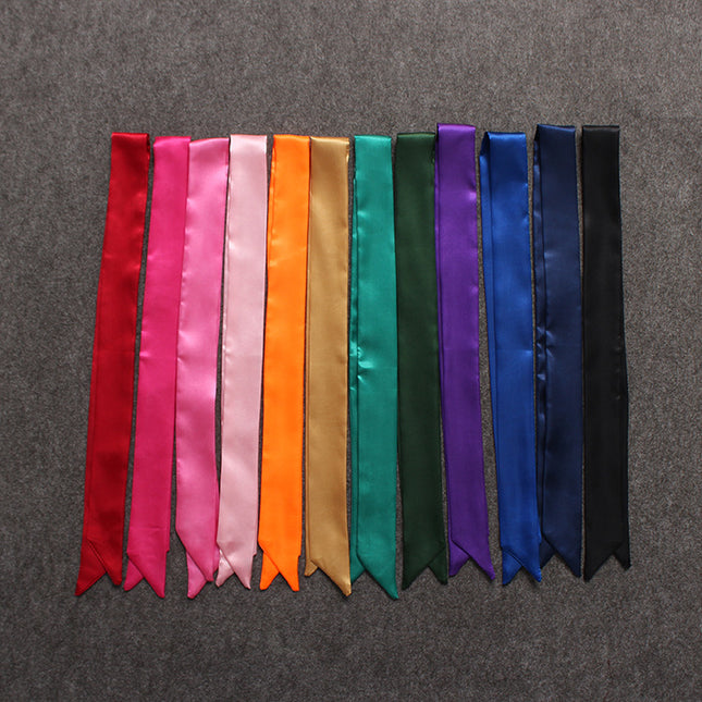 Solid Color Classic decorative slender narrow silk scarf tie bag handle silk scarf small ribbon decorative scarf bag with scarf