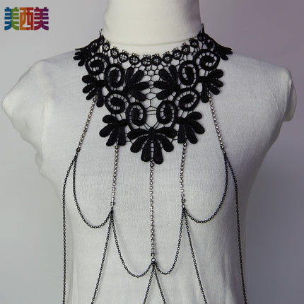 Meimei body chain jewelry black lace multi-layer diamond chain tassel necklace body chain