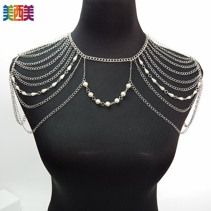 European and American Cross-Border Chest Chain Body Chain White K Necklace Exaggerated Shoulder Chain Tassel Body Chain Factory Direct Sale