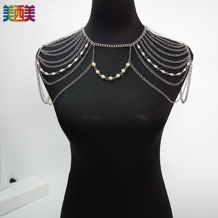 European and American Cross-Border Chest Chain Body Chain White K Necklace Exaggerated Shoulder Chain Tassel Body Chain Factory Direct Sale