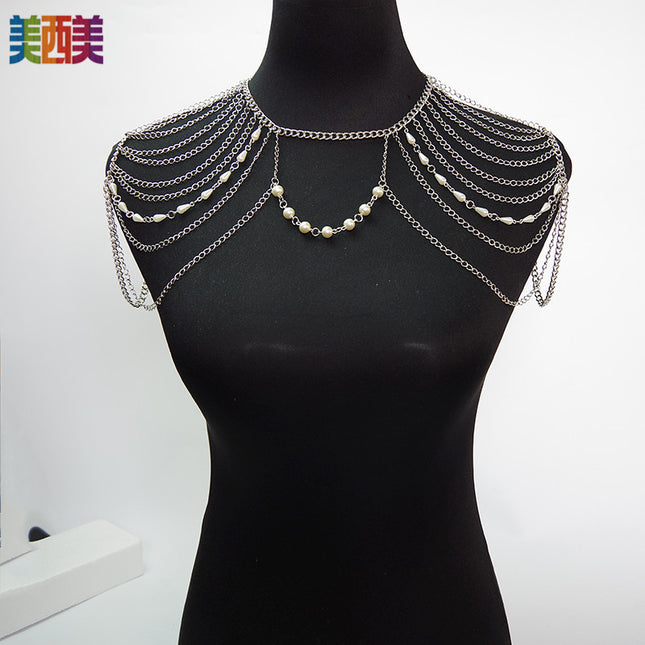 European and American Cross-Border Chest Chain Body Chain White K Necklace Exaggerated Shoulder Chain Tassel Body Chain Factory Direct Sale