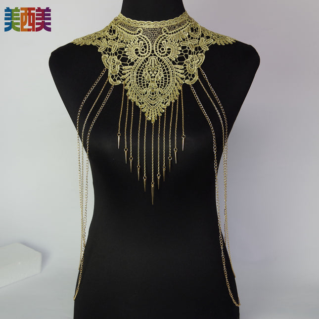Cross-Border Jewelry Body Chain Jewelry Gold Lace Multi-Layer Tassel Necklace Body Chain
