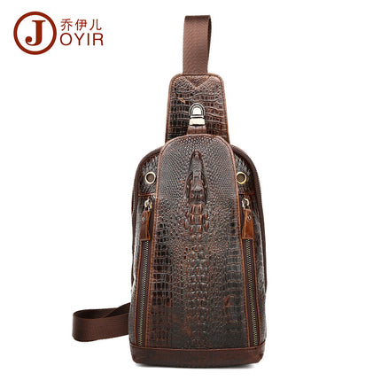 Top layer calf leather crocodile pattern men's bag genuine leather men's chest bag fashion men's bag shoulder bag slung chest bag cross-border wholesale