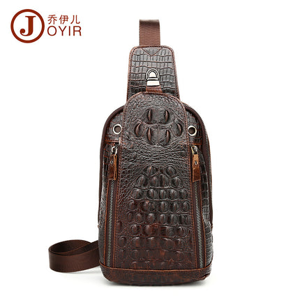 Top layer calf leather crocodile pattern men's bag genuine leather men's chest bag fashion men's bag shoulder bag slung chest bag cross-border wholesale