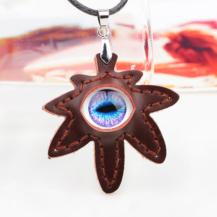 Yiwu foreign trade Europe and the United States cross-border supply retro personality maple leaf eye pendant wax rope adjustable necklace men's jewelry