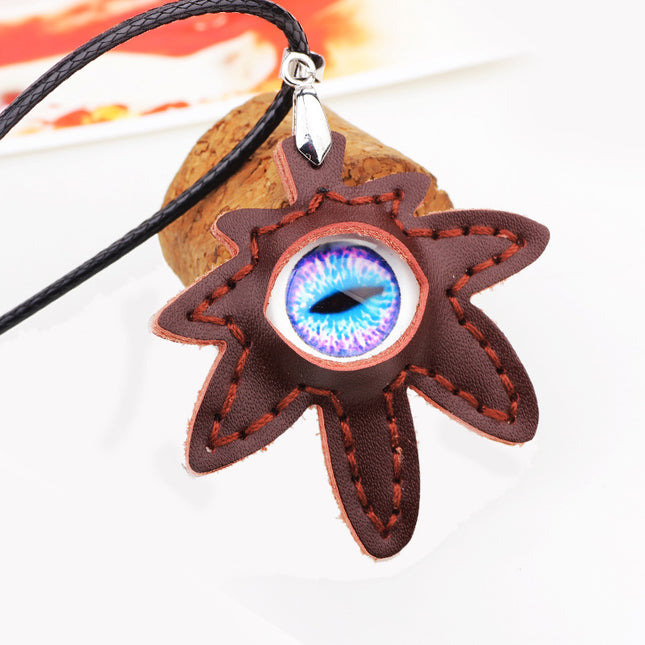 Yiwu foreign trade Europe and the United States cross-border supply retro personality maple leaf eye pendant wax rope adjustable necklace men's jewelry