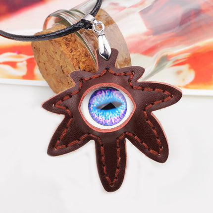 Yiwu foreign trade Europe and the United States cross-border supply retro personality maple leaf eye pendant wax rope adjustable necklace men's jewelry