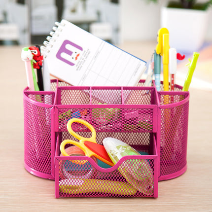 Iron Color Classic Iron Mesh Office Desktop Storage Box Metal Nine-Grid Pen Container Stationery Pen Organize Storage Box