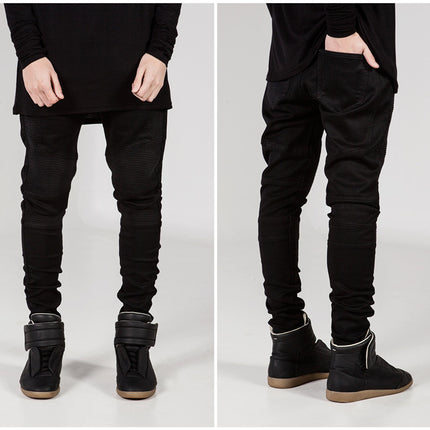 Foreign Trade Cross-border Men's Jeans Ruffle Slim-fit Elastic Leggings Motorcycle Jeans Casual Pencil Trousers