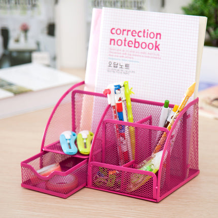 Iron Color Classic Iron Mesh Office Desktop Storage Box Metal Nine-Grid Pen Container Stationery Pen Organize Storage Box