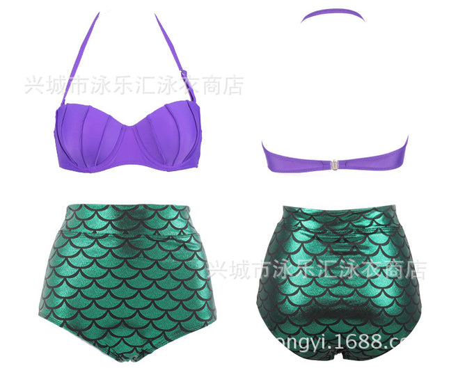 New European and American bikini Women Split Swimsuit High Waist Mermaid Scale Tail AliExpress bikini Swimsuit
